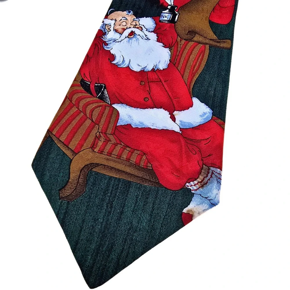 Hallmark Specialties Mens Santa‎ Claus Christmas Tie Green Holiday Graphic USA